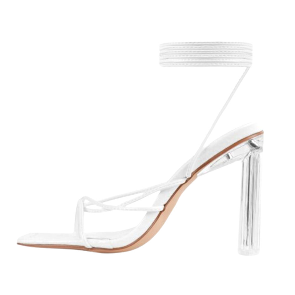 Simmi London White Clear Heels‎ Lace Up Square Toe Sandals Faux Snake US 8